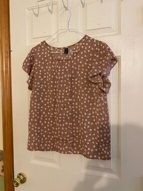 SHEIN Dusty Rose Floral Ruffle Sleeve Blouse